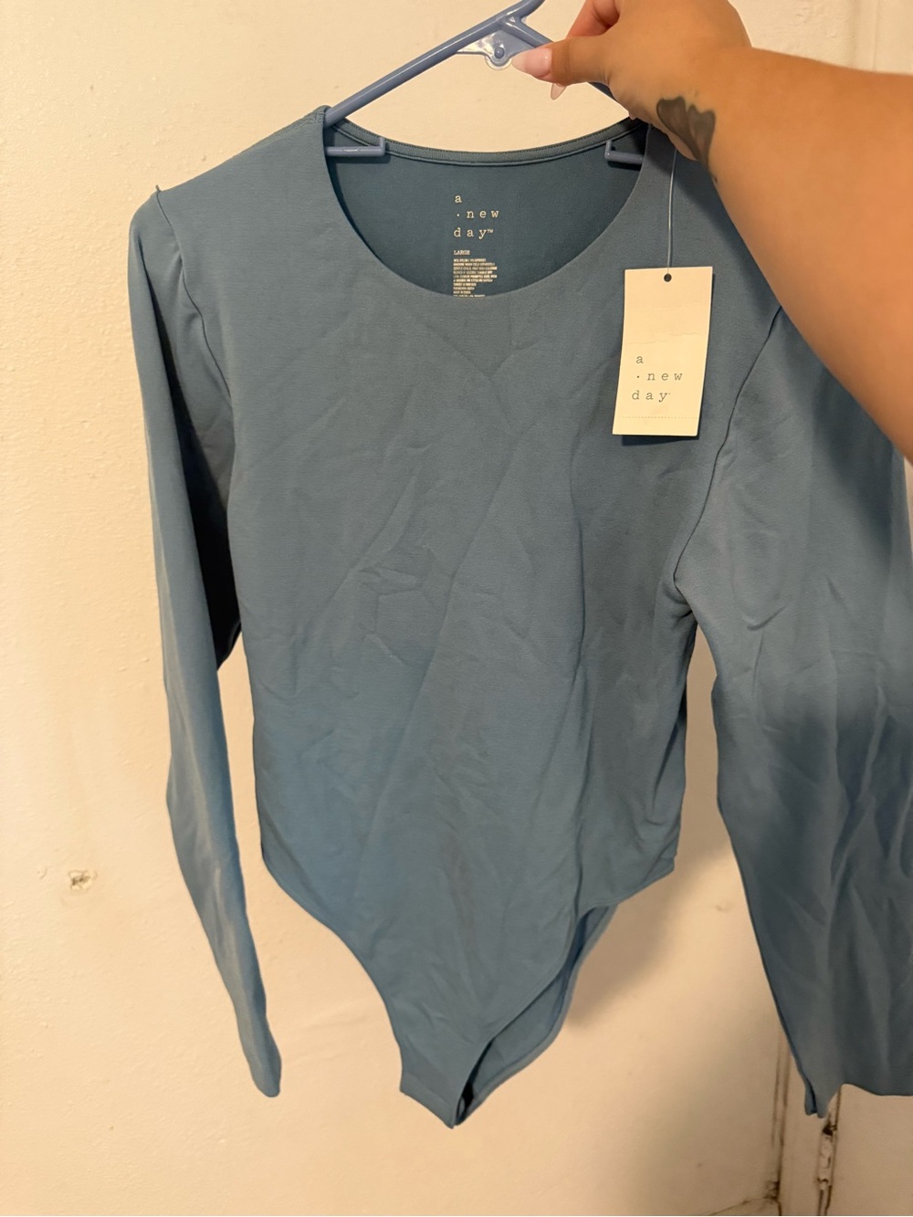 a new day Blue Long-Sleeve Bodysuit Top